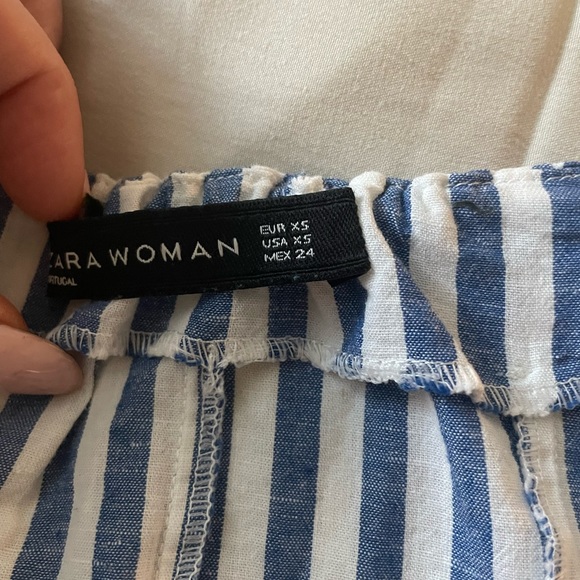 Zara Blue/White Striped Halter Wrap Top with Embroidery - Picture 5 of 9